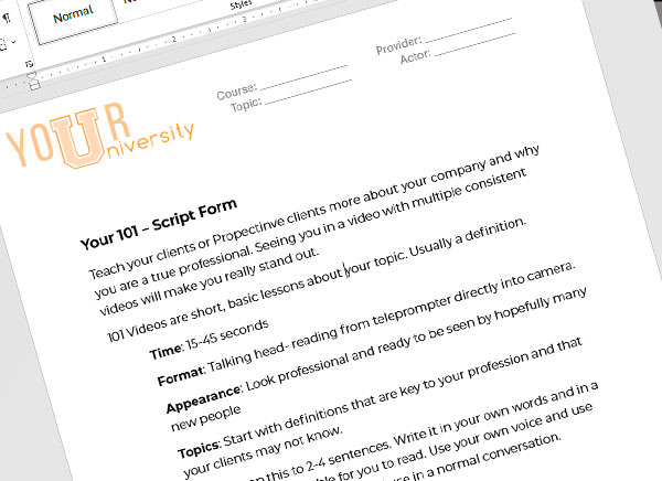 image of an example script for a video shoot